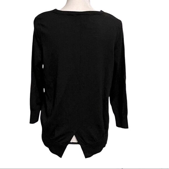 The Kooples Black Merino Wool Sweater with Lambskin Zebra Print Pocket. Size S - Picture 5 of 10
